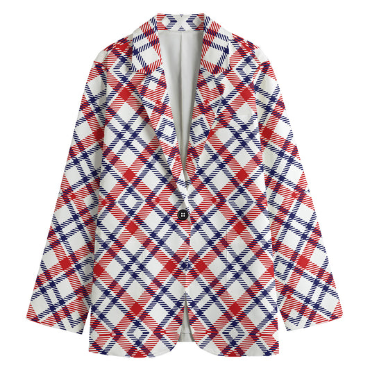 American Plaid Pattern Print Women's Cotton Blazer