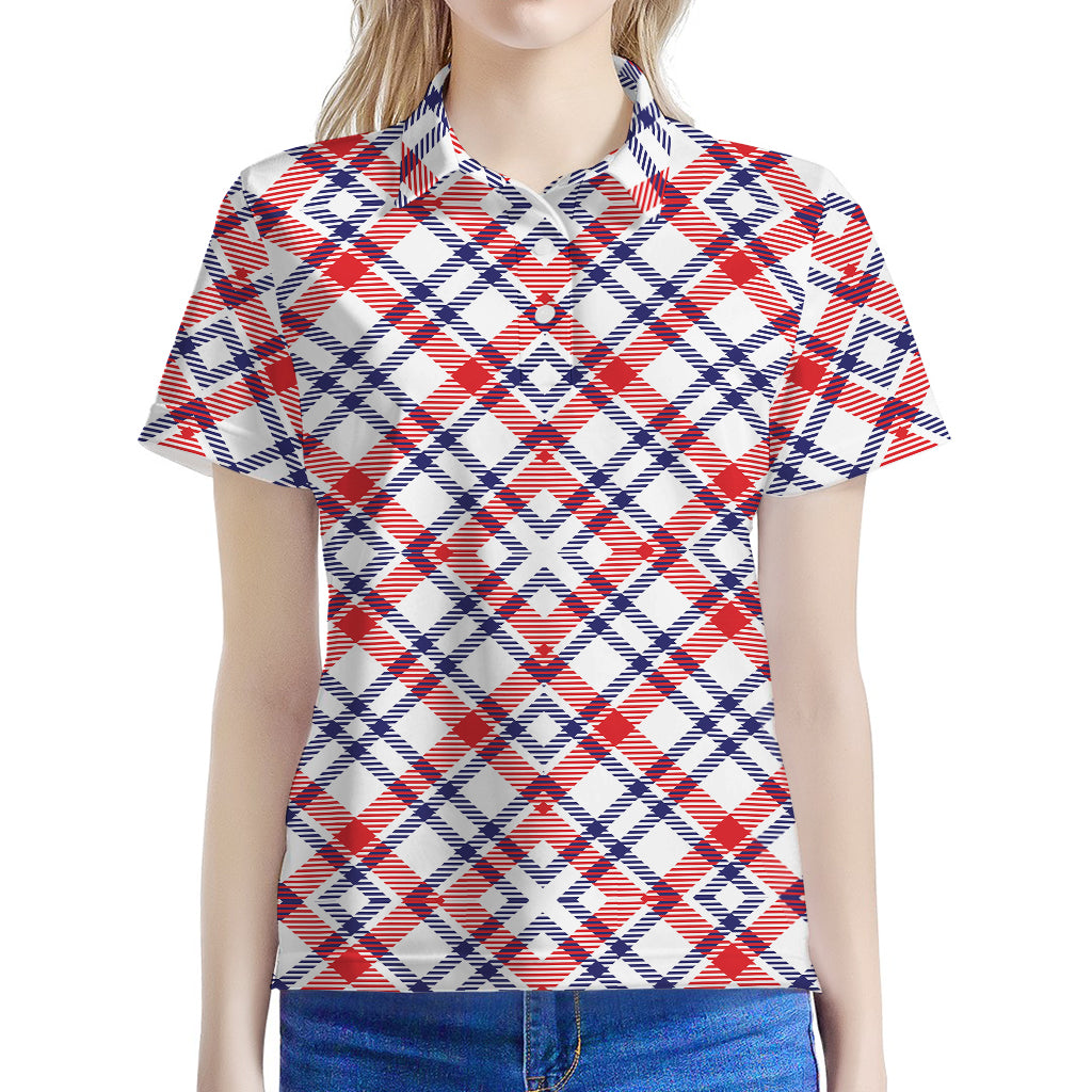 American Plaid Pattern Print Women's Polo Shirt