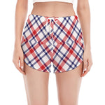 American Plaid Pattern Print Women's Split Running Shorts