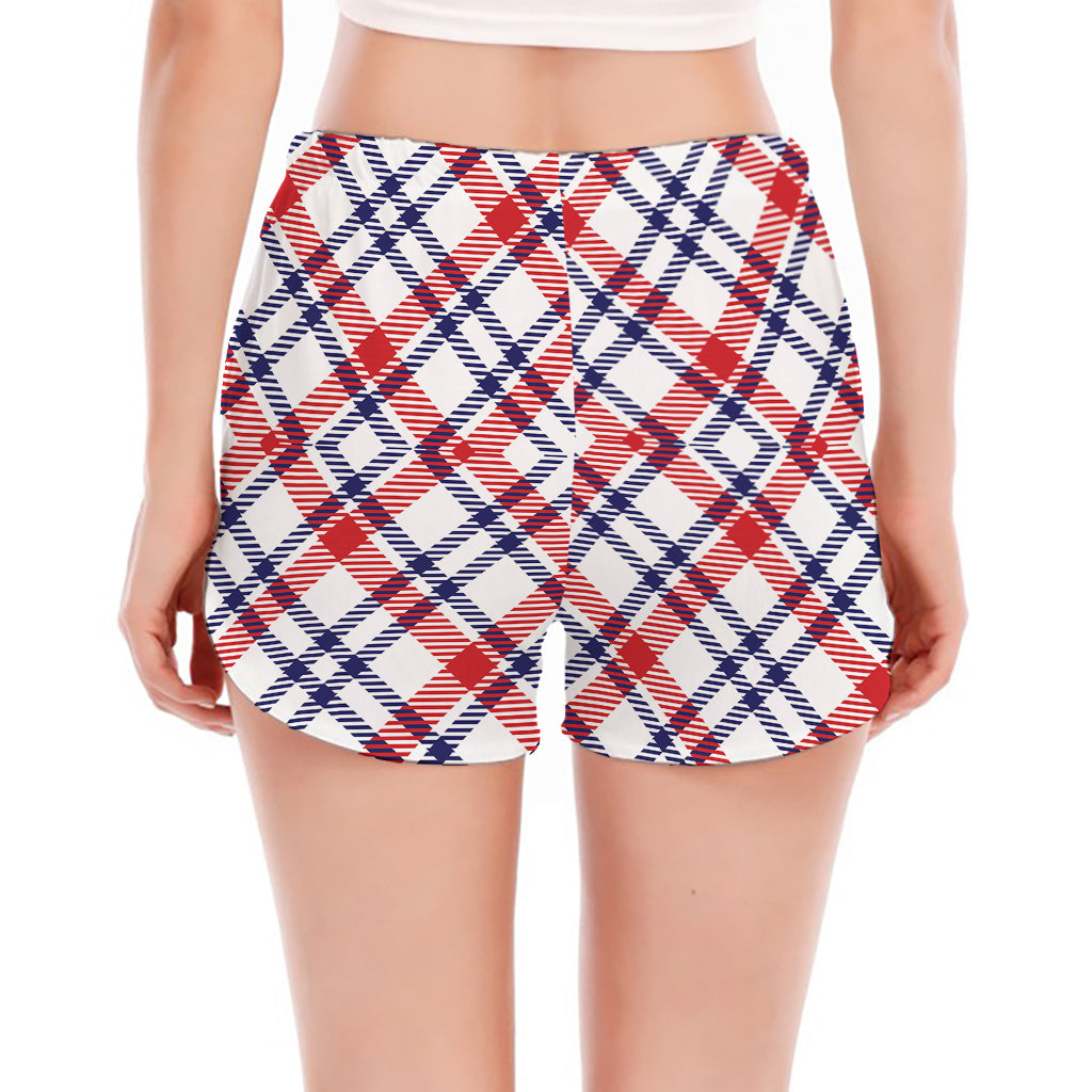 American Plaid Pattern Print Women's Split Running Shorts