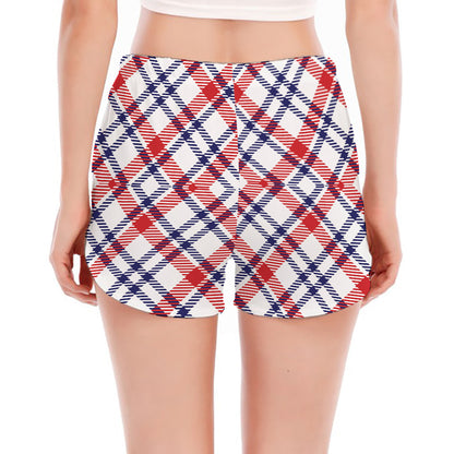 American Plaid Pattern Print Women's Split Running Shorts