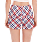 American Plaid Pattern Print Women's Split Running Shorts