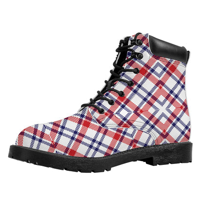 American Plaid Pattern Print Work Boots