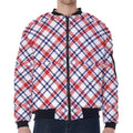 American Plaid Pattern Print Zip Sleeve Bomber Jacket