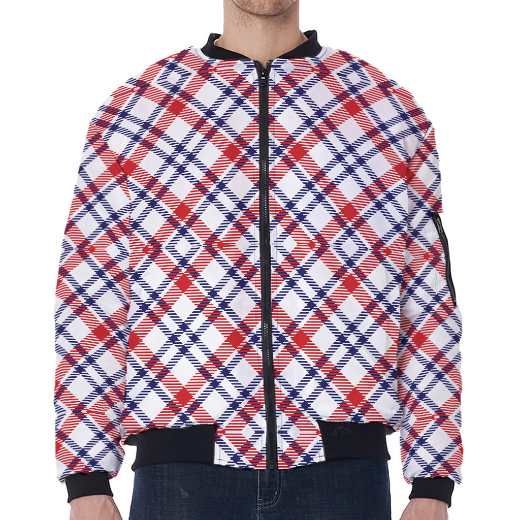 American Plaid Pattern Print Zip Sleeve Bomber Jacket