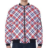 American Plaid Pattern Print Zip Sleeve Bomber Jacket