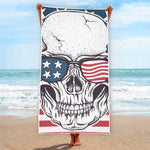 American Skull With Sunglasses Print Beach Towel