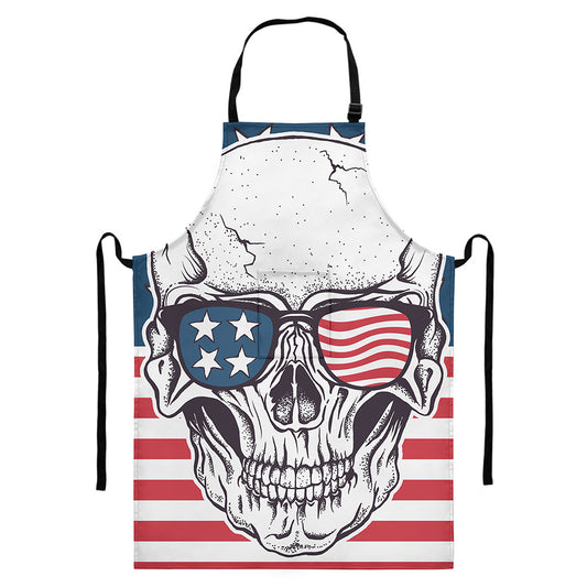 American Skull With Sunglasses Print Bib Apron With Pocket
