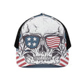 American Skull With Sunglasses Print Black Mesh Trucker Hat