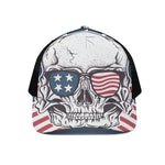 American Skull With Sunglasses Print Black Mesh Trucker Cap
