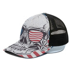 American Skull With Sunglasses Print Black Mesh Trucker Cap