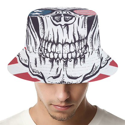 American Skull With Sunglasses Print Bucket Hat