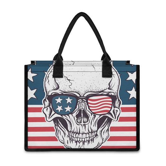 American Skull With Sunglasses Print Canvas Tote Bag