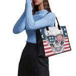 American Skull With Sunglasses Print Canvas Tote Bag