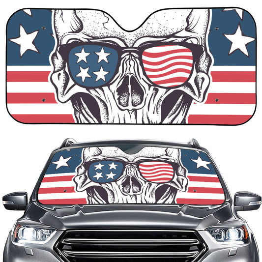American Skull With Sunglasses Print Car Windshield Sun Shade