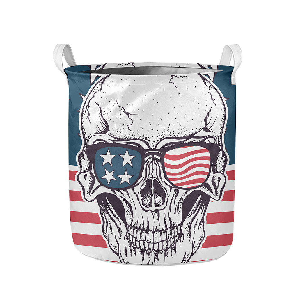 American Skull With Sunglasses Print Collapsible Laundry Basket