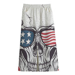 American Skull With Sunglasses Print Cotton Front Slit Maxi Skirt