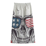 American Skull With Sunglasses Print Cotton Front Slit Maxi Skirt