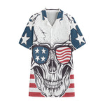 American Skull With Sunglasses Print Cotton Hawaiian Shirt
