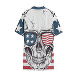 American Skull With Sunglasses Print Cotton Hawaiian Shirt