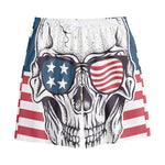 American Skull With Sunglasses Print Cotton Shorts