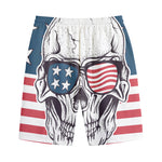 American Skull With Sunglasses Print Cotton Shorts
