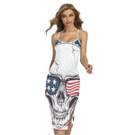 American Skull With Sunglasses Print Cross Back Cami Dress