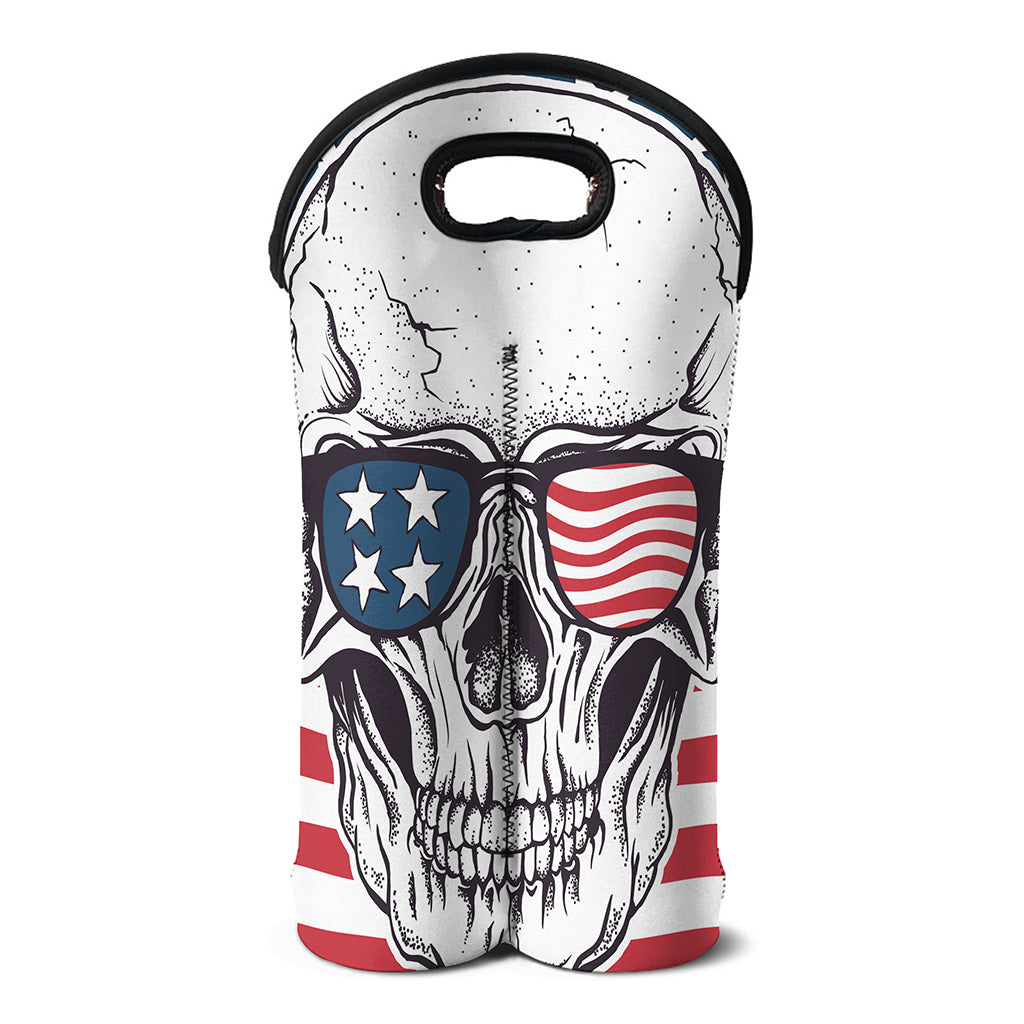 American Skull With Sunglasses Print Double Neoprene Wine Tote