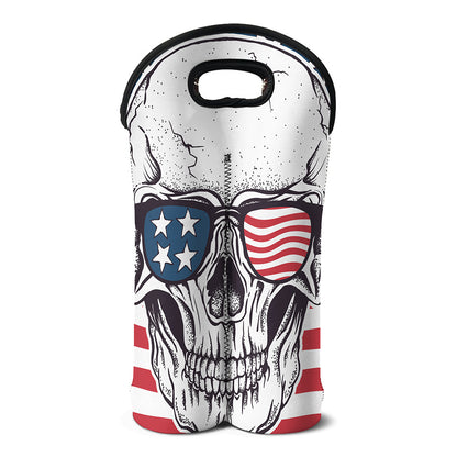 American Skull With Sunglasses Print Double Neoprene Wine Tote