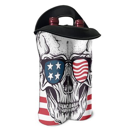 American Skull With Sunglasses Print Double Neoprene Wine Tote