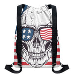 American Skull With Sunglasses Print Drawstring Backpack