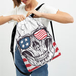 American Skull With Sunglasses Print Drawstring Backpack