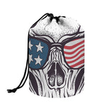 American Skull With Sunglasses Print Drawstring Makeup Bag