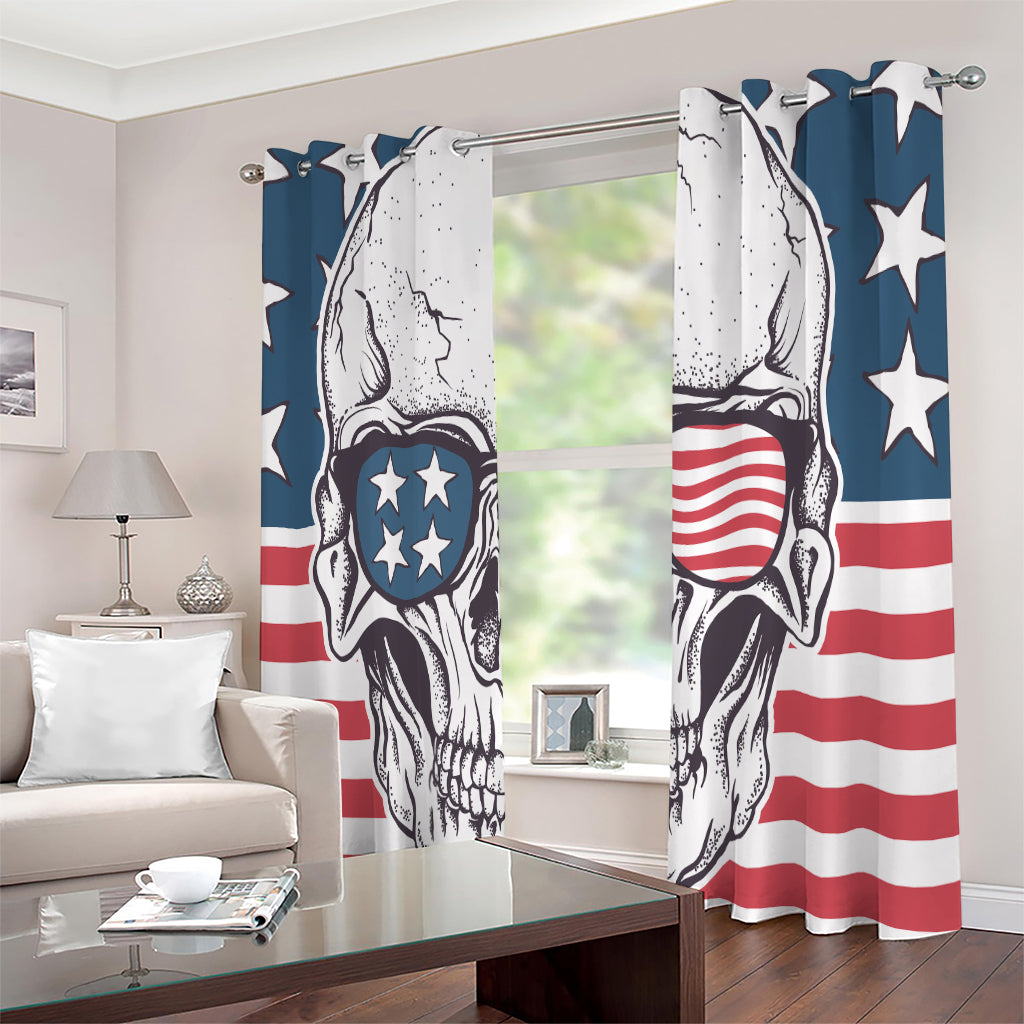 American Skull With Sunglasses Print Extra Wide Grommet Curtains