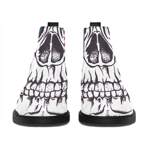 American Skull With Sunglasses Print Flat Ankle Boots