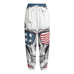 American Skull With Sunglasses Print Fleece Lined Knit Pants
