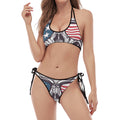 American Skull With Sunglasses Print Halter Scoop Tie Side Bikini