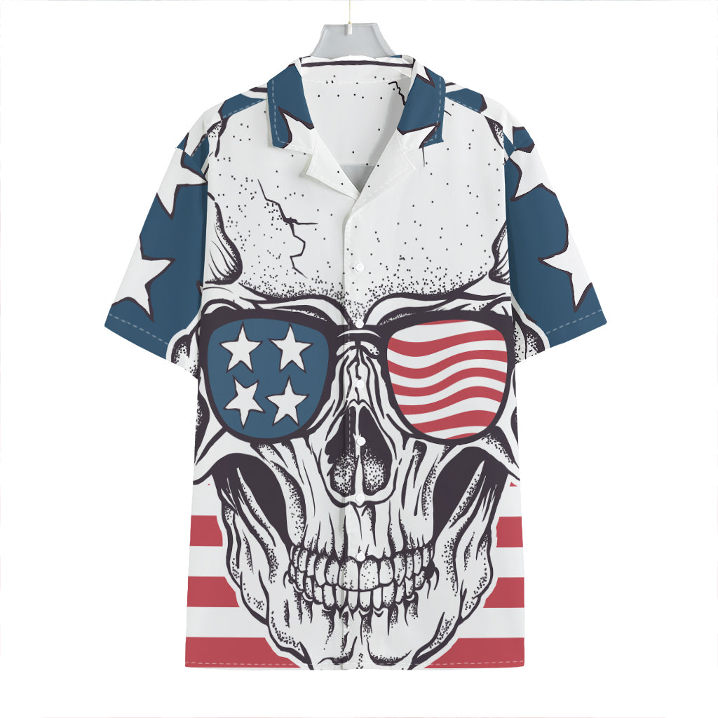 American Skull With Sunglasses Print Hawaiian Shirt