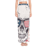 American Skull With Sunglasses Print High Slit Maxi Skirt