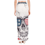 American Skull With Sunglasses Print High Slit Maxi Skirt