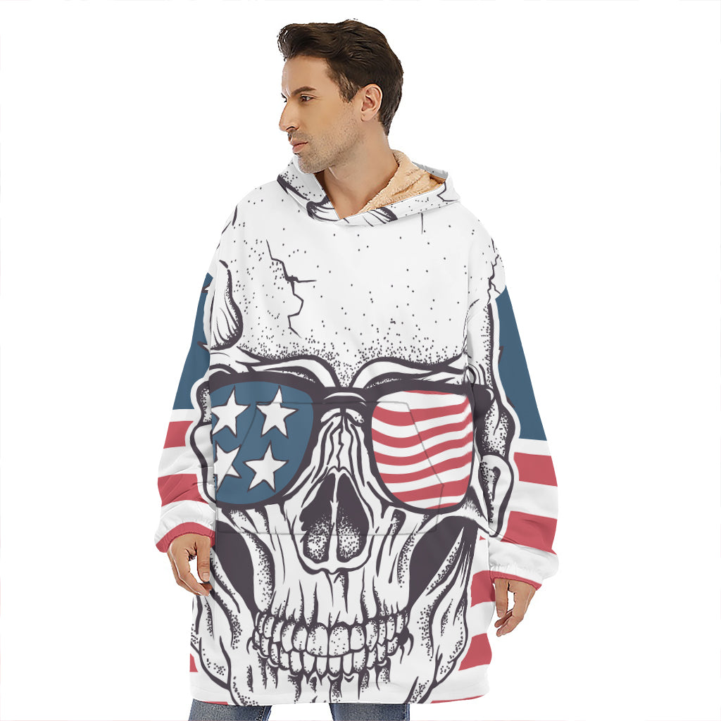 American Skull With Sunglasses Print Hoodie Blanket