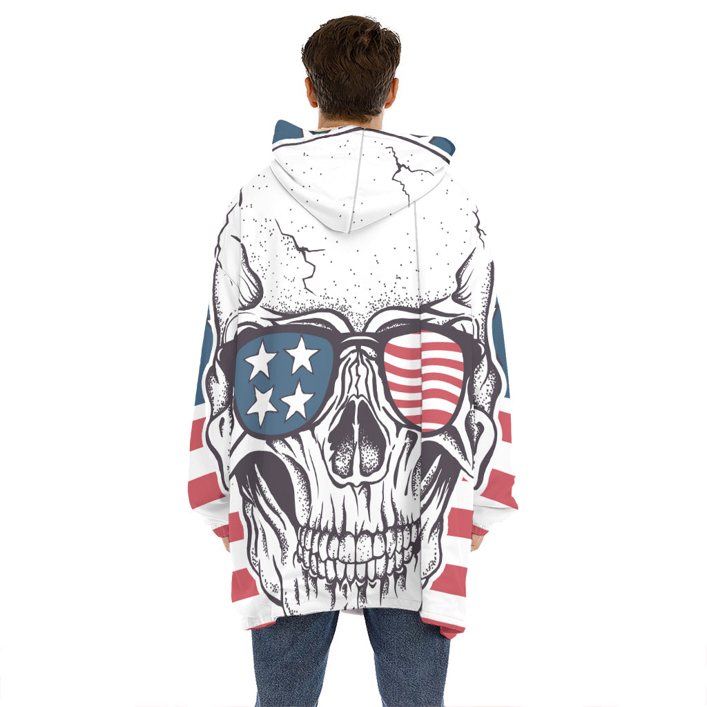American Skull With Sunglasses Print Hoodie Blanket