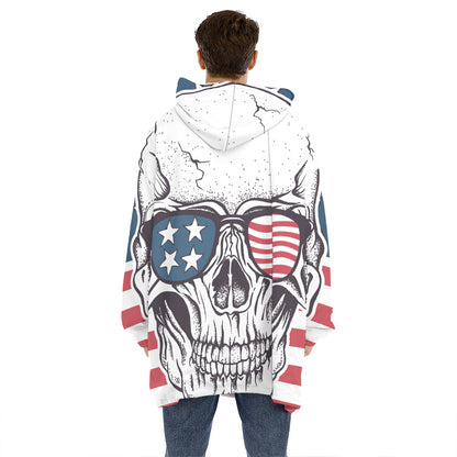 American Skull With Sunglasses Print Hoodie Blanket