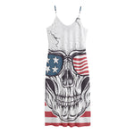American Skull With Sunglasses Print Jersey Midi Cami Dress
