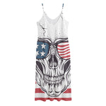 American Skull With Sunglasses Print Jersey Midi Cami Dress