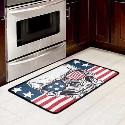 American Skull With Sunglasses Print Kitchen Mat