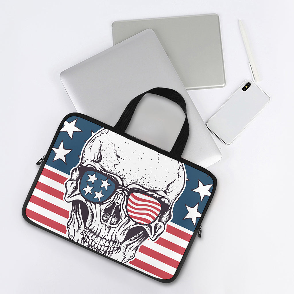American Skull With Sunglasses Print Laptop Sleeve With Handle