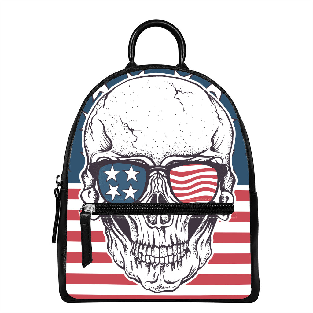American Skull With Sunglasses Print Leather Backpack