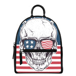 American Skull With Sunglasses Print Leather Backpack