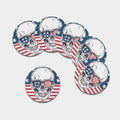 American Skull With Sunglasses Print Leather Coaster Set